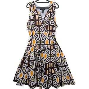 Ashley Stewart size 14 Dress Lined Career Artsy Wrap Look Eclectic Twirl Belted